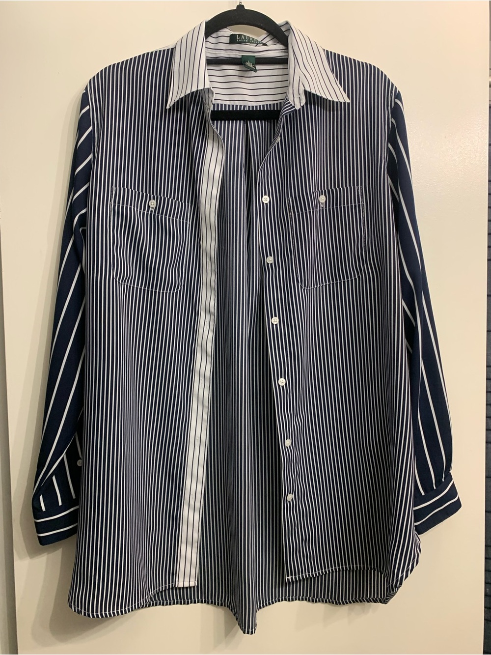 Lauren Ralph Lauren Navy and White Vertical Stripe Button-Down Shirt